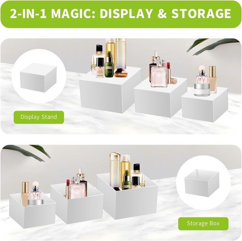 piopiocoing 6 Pcs Various Size（5''-6''-7''-8''-9''-10'') Buffet Risers，Food Risers for Buffet Table，White Acrylic Display Risers Shelf for Catering, Party, Jewelry & Collectibles, Acrylic white boxes for food display with Hollow Bottoms - Image 4