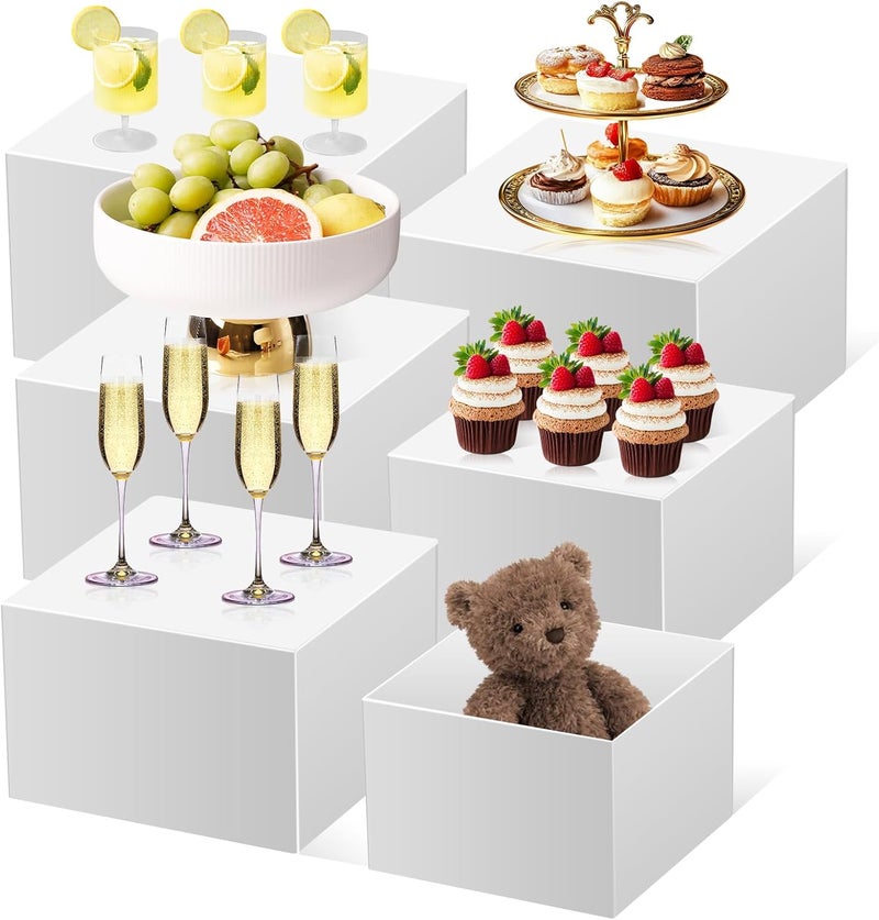 piopiocoing 6 Pcs Various Size（5''-6''-7''-8''-9''-10'') Buffet Risers，Food Risers for Buffet Table，White Acrylic Display Risers Shelf for Catering, Party, Jewelry & Collectibles, Acrylic white boxes for food display with Hollow Bottoms - Image 1