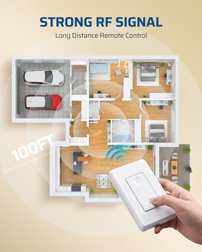 DEWENWILS Wireless Light Switch Kit - No Wiring, 10A/1000W, 100 Ft RF Range, Remote Control for Ceiling Lights, Fans, Lamps - Image 3