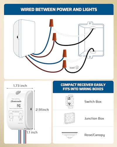 DEWENWILS Wireless Light Switch Kit - No Wiring, 10A/1000W, 100 Ft RF Range, Remote Control for Ceiling Lights, Fans, Lamps - Image 5