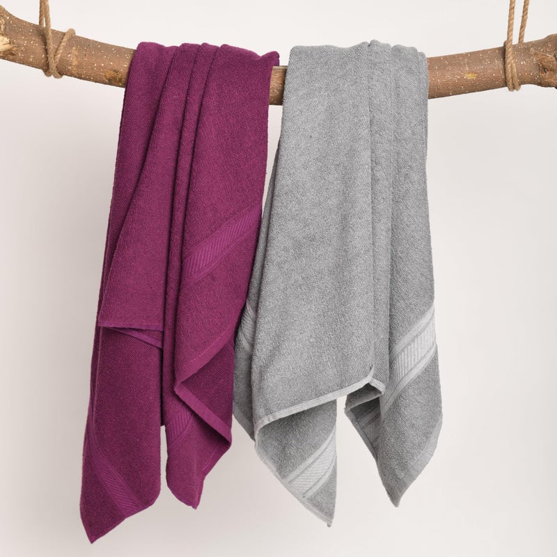 Furnofy 450 GSM Cotton Towel Set of 4, 2 Bath (70x140 cm) 2 Hand (40x60 cm), Highly Absorbent and Soft Bathroom Towels (Pack of 4 - Magenta, Grey) - Image 2
