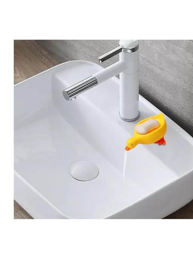 أطباق صابون للحمام - أطباق صابون الحمام لتصريف البط، أطباق صابون الحمام اللطيفة، صندوق صابون كبير للعائلة، حامل صابون لغرفة الاستحمام، حوض استحمام مع فتحة صغيرة لتصريف المياه (اصفر)1 - Image 2