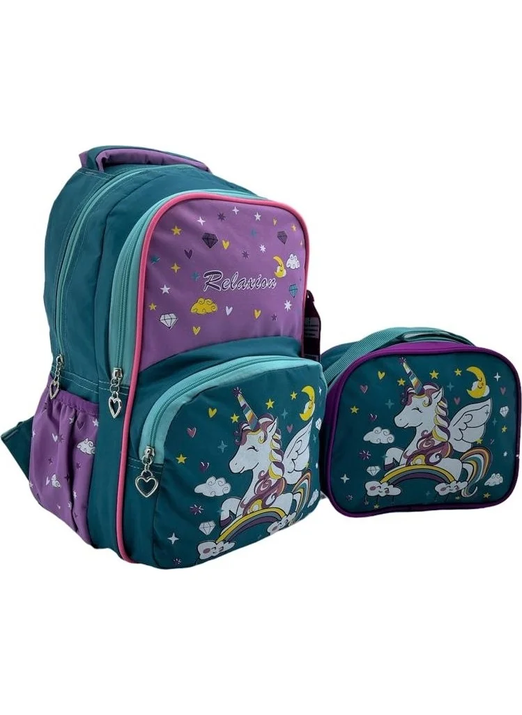 ريلاكسن Green Unicorn Primary School Bag with Lunch Box 1340-16