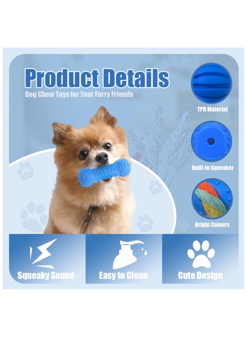 MIIXUER 3-Pack Blue TPR Dog Toy Set – Tug Ring, Squeaky Bone, and Bell Dumbbell for Small and Medium Dogs, Durable and Fun Interactive Play Toys  - Image 2
