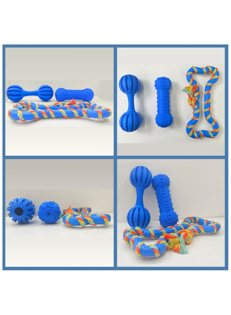 MIIXUER 3-Pack Blue TPR Dog Toy Set – Tug Ring, Squeaky Bone, and Bell Dumbbell for Small and Medium Dogs, Durable and Fun Interactive Play Toys  - Image 5