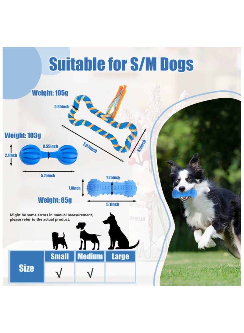 MIIXUER 3-Pack Blue TPR Dog Toy Set – Tug Ring, Squeaky Bone, and Bell Dumbbell for Small and Medium Dogs, Durable and Fun Interactive Play Toys  - Image 3