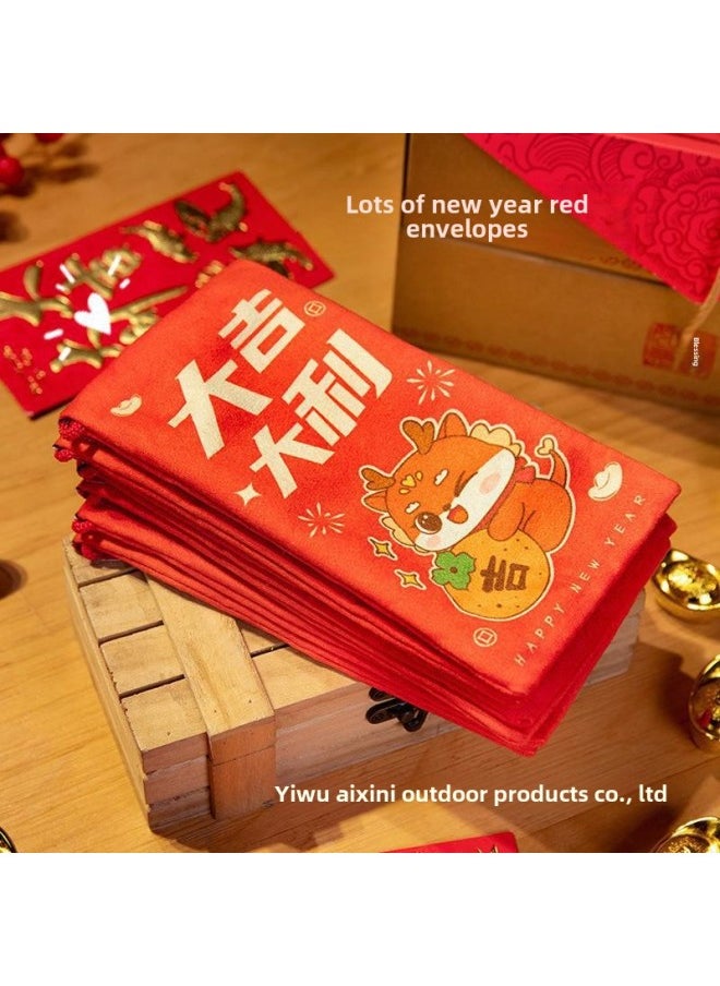 Dragon Year Money Bag 2024 Chinese Year Fabric Red Envelope Bag Creative Spring Festival Year Children's Lucky Money-Specifications:White Clouds-Color:Year Red Envelope  - Image 4