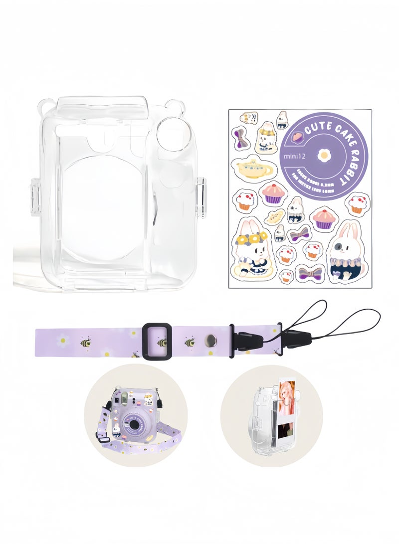 for Instax Mini 12 Case,Instant Camera Case Protective Camera Case with Shoulder Strap and Sticker,Protective Clear Case for Instax Mini 12 Instant Camera - Image 1