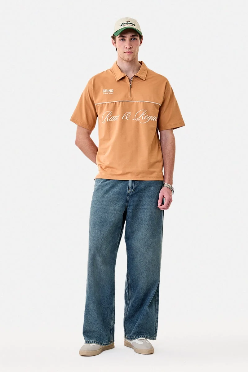 SNITCH Stretch Polo Oversized Graphic Zipper T-Shirt