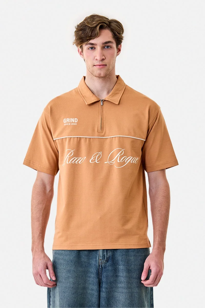 SNITCH Stretch Polo Oversized Graphic Zipper T-Shirt