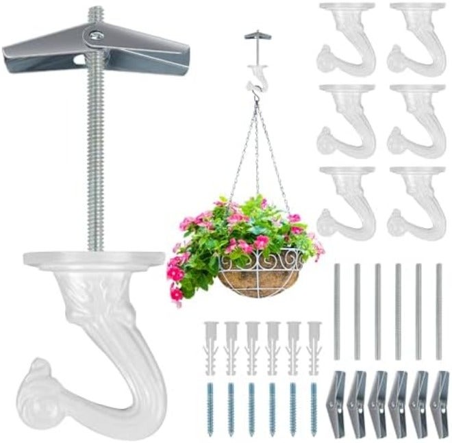 Aidoclip 6 pcs Ceiling Hooks for Hanging Plants,Hanging Hanging Lights Metal Small Hooks,Indoor Outdoor Wall Heavy Duty Plant Hanger Swag  Hook