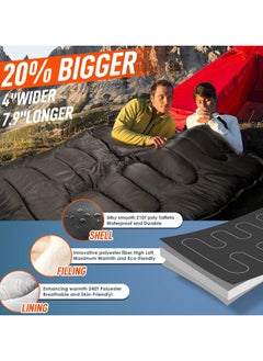 AUTOYSUR 3.2kg 230*160cm Sleeping Bags for Adults, Double Sleeping Bag with 2 Pillows Waterproof Sleeping Bag for Kids 2 Person Cold Weather Sleeping Bags for Family Teens Camping Backpacking Hiking Outdoor  - Image 3