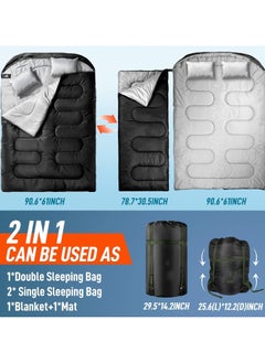 AUTOYSUR 3.2kg 230*160cm Sleeping Bags for Adults, Double Sleeping Bag with 2 Pillows Waterproof Sleeping Bag for Kids 2 Person Cold Weather Sleeping Bags for Family Teens Camping Backpacking Hiking Outdoor  - Image 5