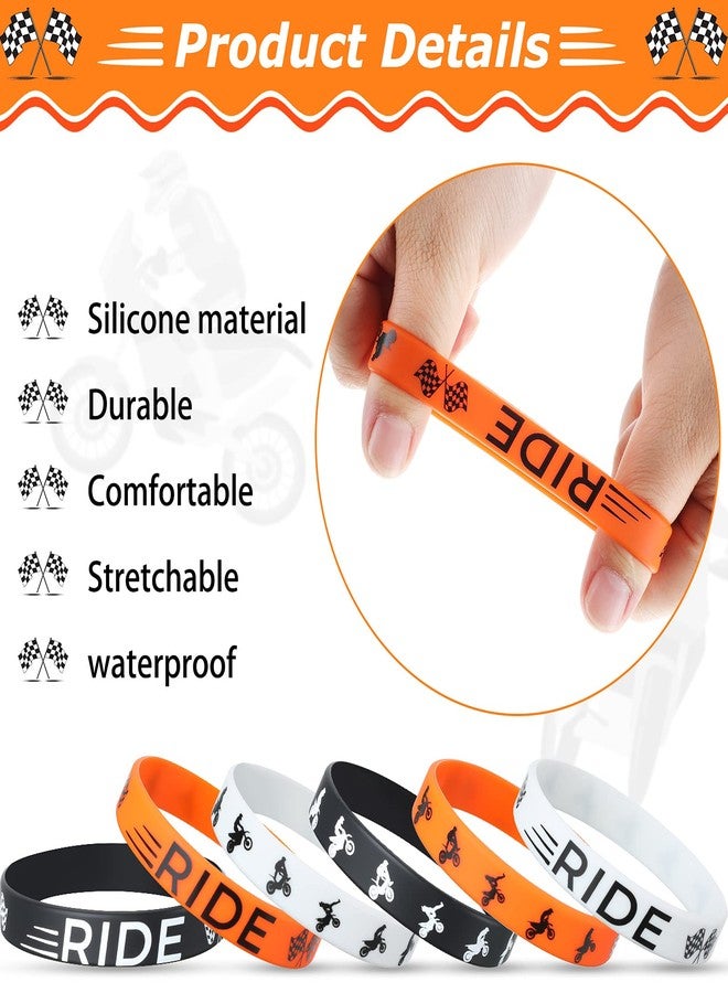Mtlee 30 Pieces Dirt Bike Party Favors Rubber Bracelets Motocross Silicone Wristbands for Boys Birthday Motocross Game Party Supplies Presents Classroom Prizes Goodie Bag Stuffers, Orange Black White - Image 3