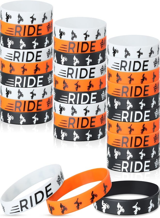 Mtlee 30 Pieces Dirt Bike Party Favors Rubber Bracelets Motocross Silicone Wristbands for Boys Birthday Motocross Game Party Supplies Presents Classroom Prizes Goodie Bag Stuffers, Orange Black White - Image 1