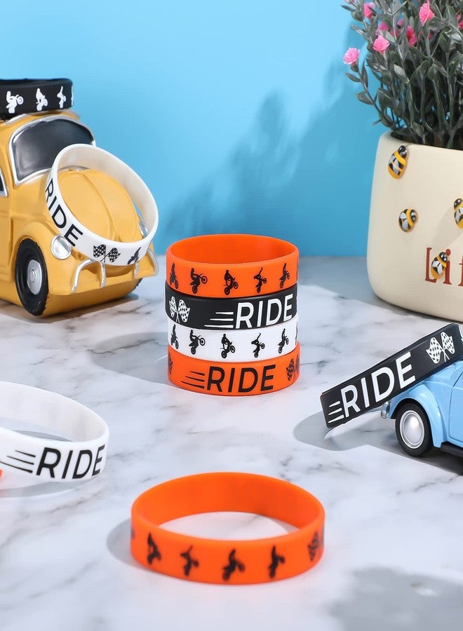 Mtlee 30 Pieces Dirt Bike Party Favors Rubber Bracelets Motocross Silicone Wristbands for Boys Birthday Motocross Game Party Supplies Presents Classroom Prizes Goodie Bag Stuffers, Orange Black White - Image 4
