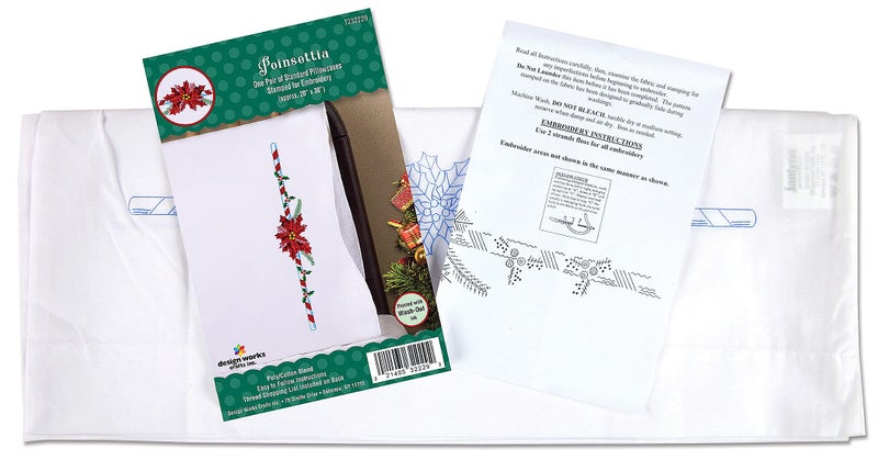 Design Works Crafts Poinsettia Stamped for Embroidery Pillowcases - Image 3