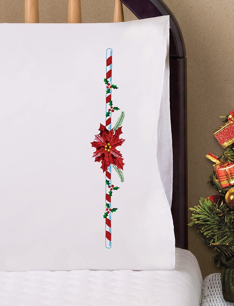 Design Works Crafts Poinsettia Stamped for Embroidery Pillowcases - Image 1