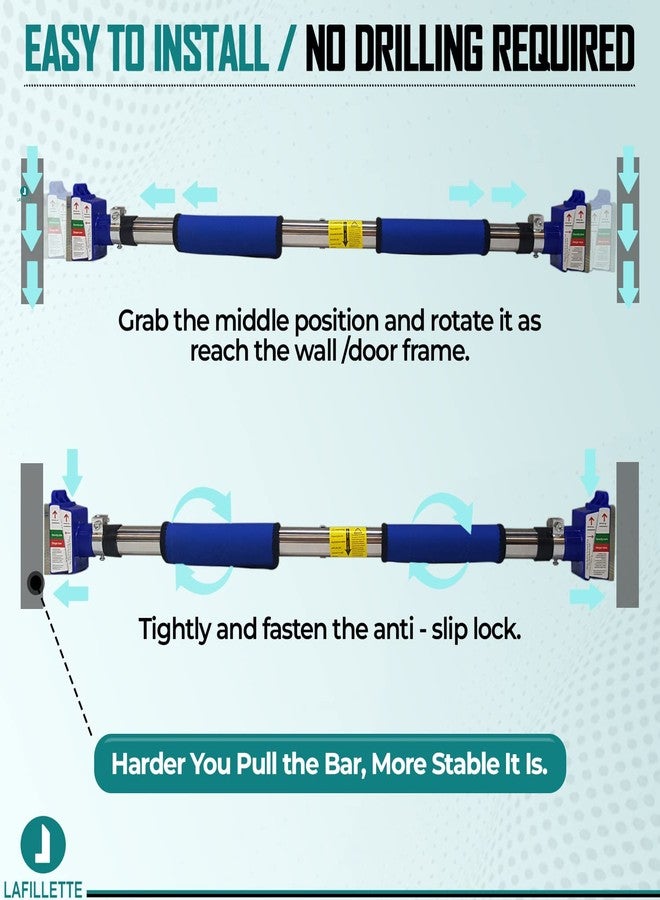 LAFILLETTE Door Frame Stretch Rod Without Screw Horizontal Bar Home Gym Load 300 Kg (Blue) - Image 5