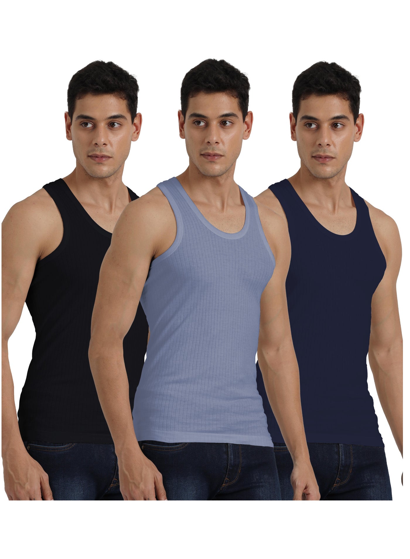Platinum Collection Double-Knit 100% Cotton Mens Vest Undershirt Tank Top Ultrasoft Breathable Sleeveless Sando Pack of 3 image 2