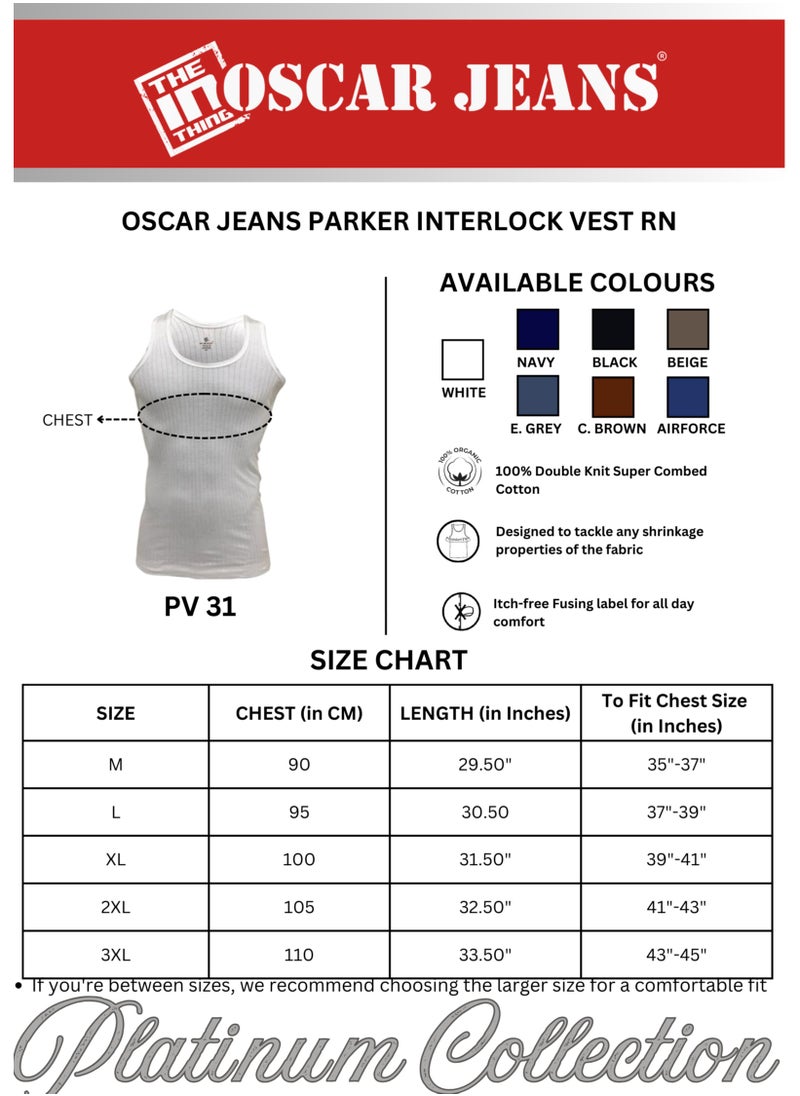 OSCAR JEANS Platinum Collection Double-Knit 100% Cotton Mens Vest Undershirt Tank Top Ultrasoft Breathable Sleeveless Sando Pack of 3  - Image 3