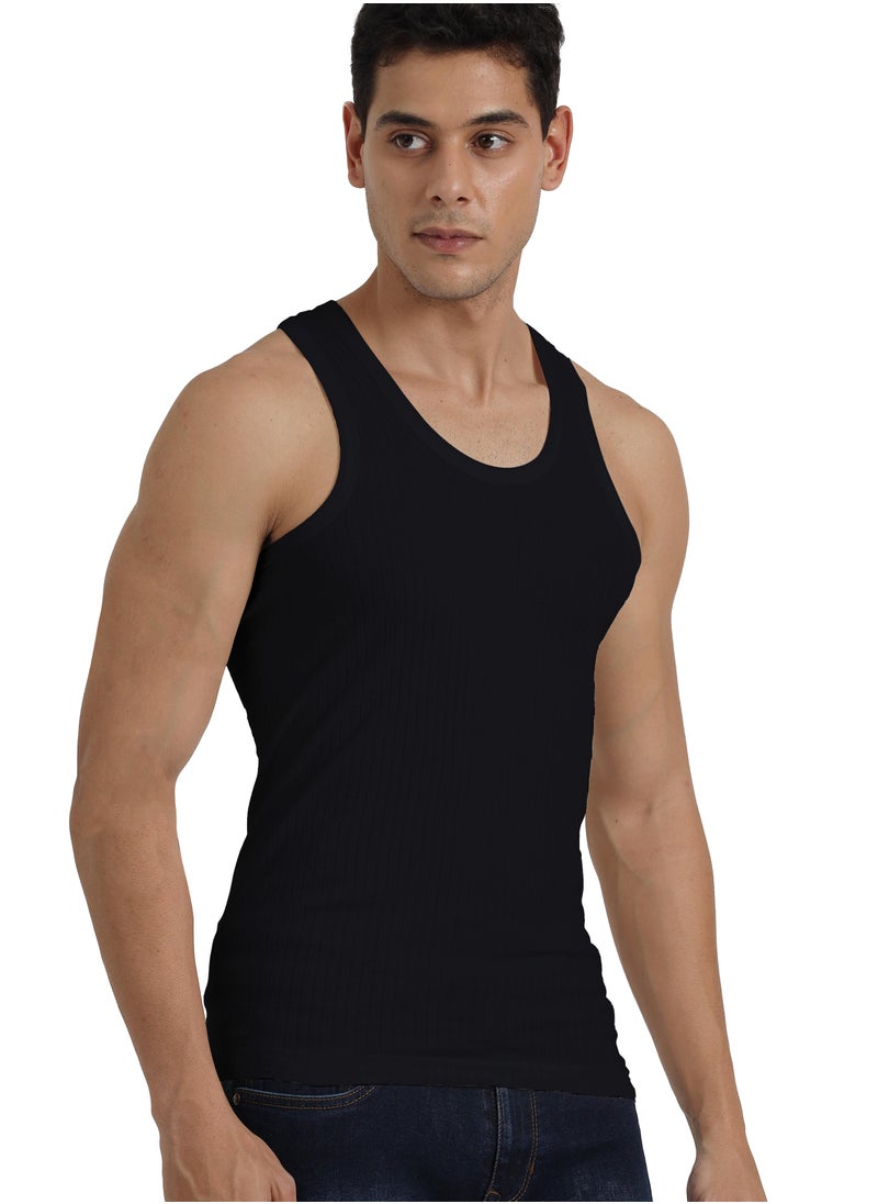 OSCAR JEANS Platinum Collection Double-Knit 100% Cotton Mens Vest Undershirt Tank Top Ultrasoft Breathable Sleeveless Sando Pack of 3  - Image 4