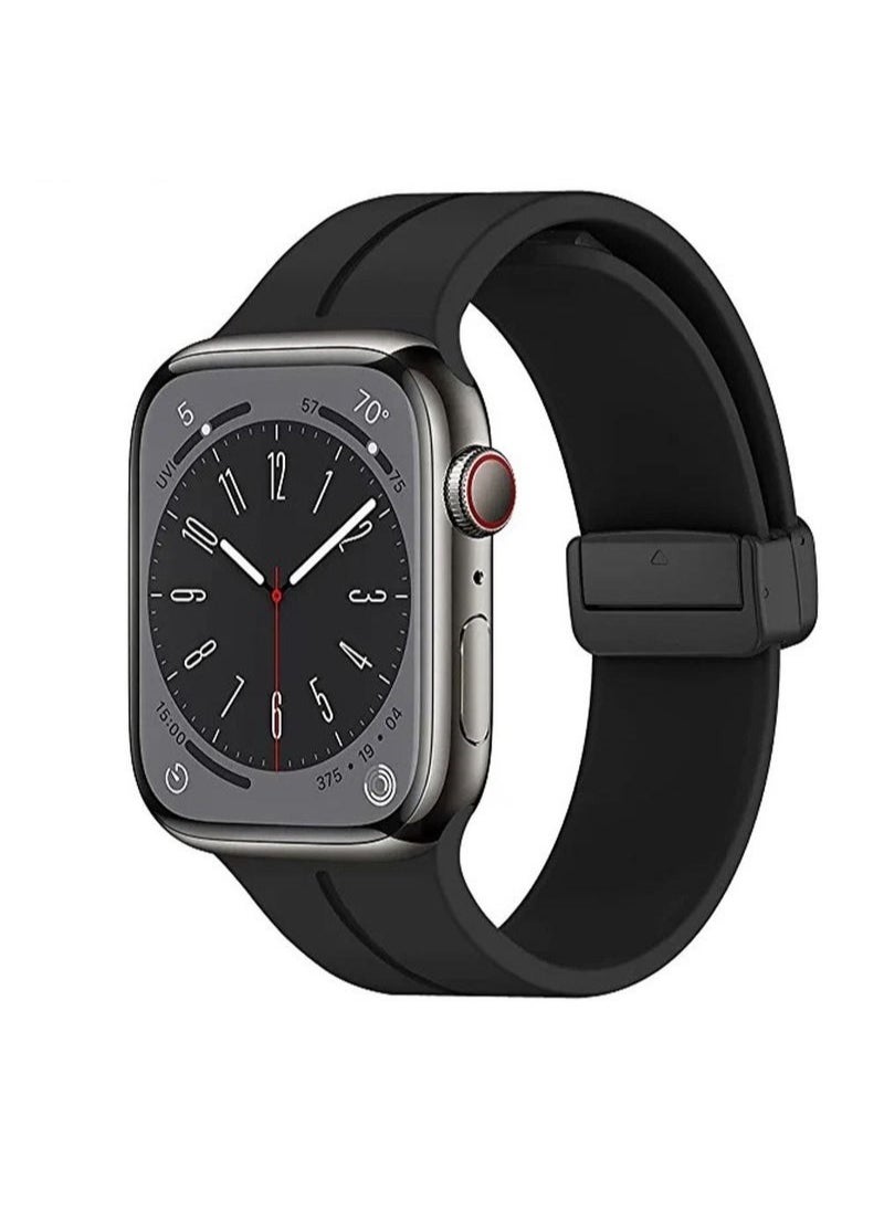 Generic - High Quality Silicone Band iWatch Sports Strap with Magnetic Lock for Apple Watch 44mm 45mm and Ultra 49mm 8 SE 7 6 5 Black - Image 1