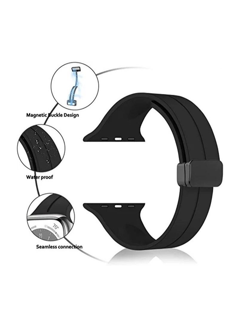 Generic - High Quality Silicone Band iWatch Sports Strap with Magnetic Lock for Apple Watch 44mm 45mm and Ultra 49mm 8 SE 7 6 5 Black - Image 1