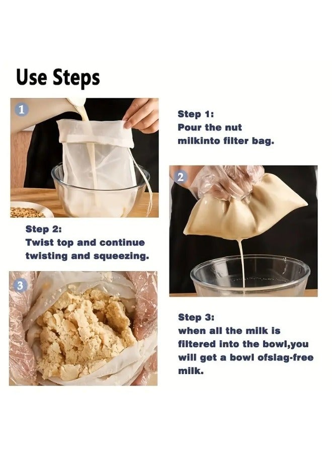 أكنزلмед 5 قطع من أكياس فلتر النايلون الشبكية الدقيقة القابلة لإعادة الاستخدام لتحضير كعكة الجبن والقهوة وحليب الجوز وغيرها - مصافي مطبخ متينة متعددة الاستخدامات، لتصفية عصير الخضار والشاي - أداة مطبخ أساسية - Image 3