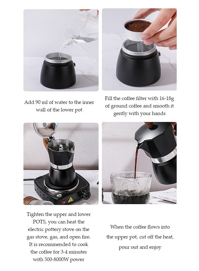 DUNISO 6 Cup Aluminum espresso percolator, portable coffee pot Mocha pot, Moka stove coffee machine,  suitable for home offices，300ML  - Image 2
