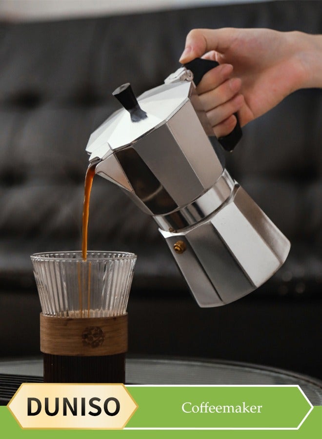 DUNISO 6 Cup Aluminum espresso percolator, portable coffee pot Mocha pot, Moka stove coffee machine,  suitable for home offices，300ML  - Image 1