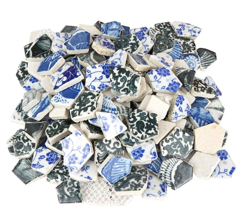 Lanyani Mixed Vibrant Color Broken Ceramic Tiles for Crafts Mosaics, Polished China Tile Scraps, 11x11 inches - Image 1