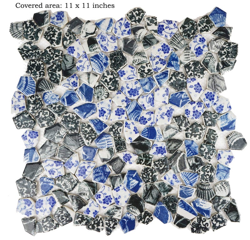 Lanyani Mixed Vibrant Color Broken Ceramic Tiles for Crafts Mosaics, Polished China Tile Scraps, 11x11 inches - Image 4