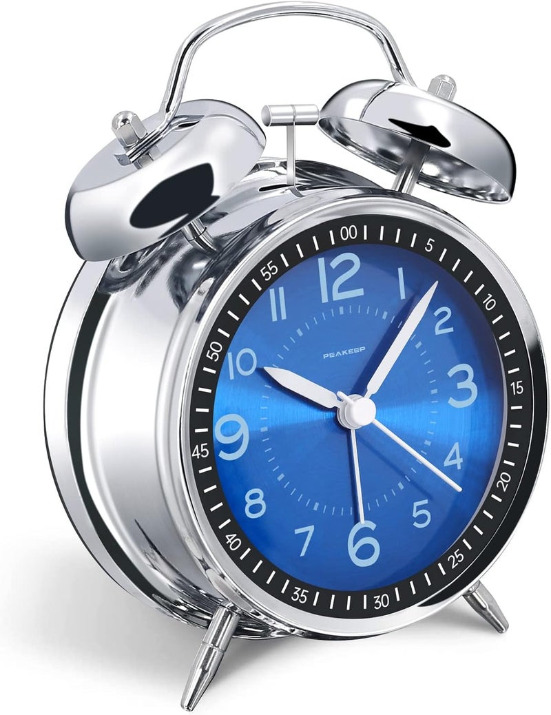 Peakeep Loud Alarm Clock for Heavy Sleepers Adults, Metal 4.5 Inches Twin Bell Battery Operated Analog Alarm Clocks for Bedrooms Decoration (Jewel Blue) - Image 1