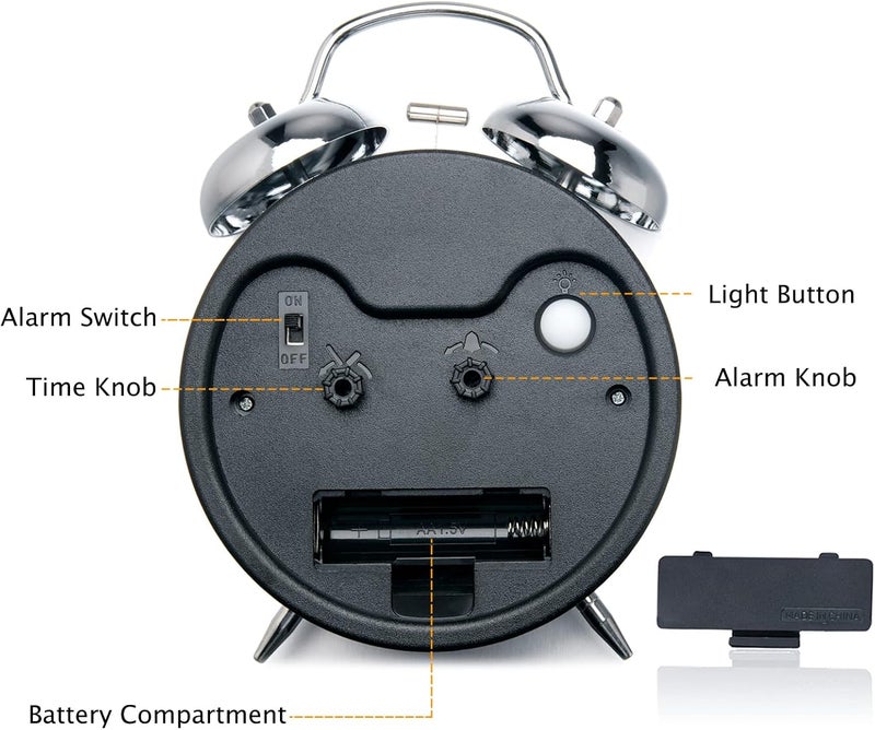 Peakeep Loud Alarm Clock for Heavy Sleepers Adults, Metal 4.5 Inches Twin Bell Battery Operated Analog Alarm Clocks for Bedrooms Decoration (Jewel Blue) - Image 5