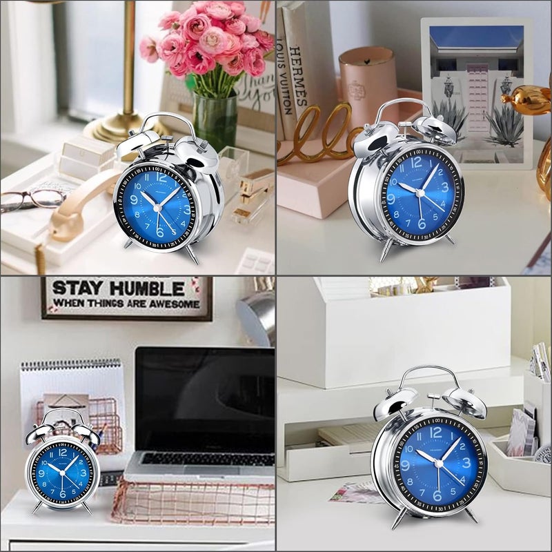 Peakeep Loud Alarm Clock for Heavy Sleepers Adults, Metal 4.5 Inches Twin Bell Battery Operated Analog Alarm Clocks for Bedrooms Decoration (Jewel Blue) - Image 4