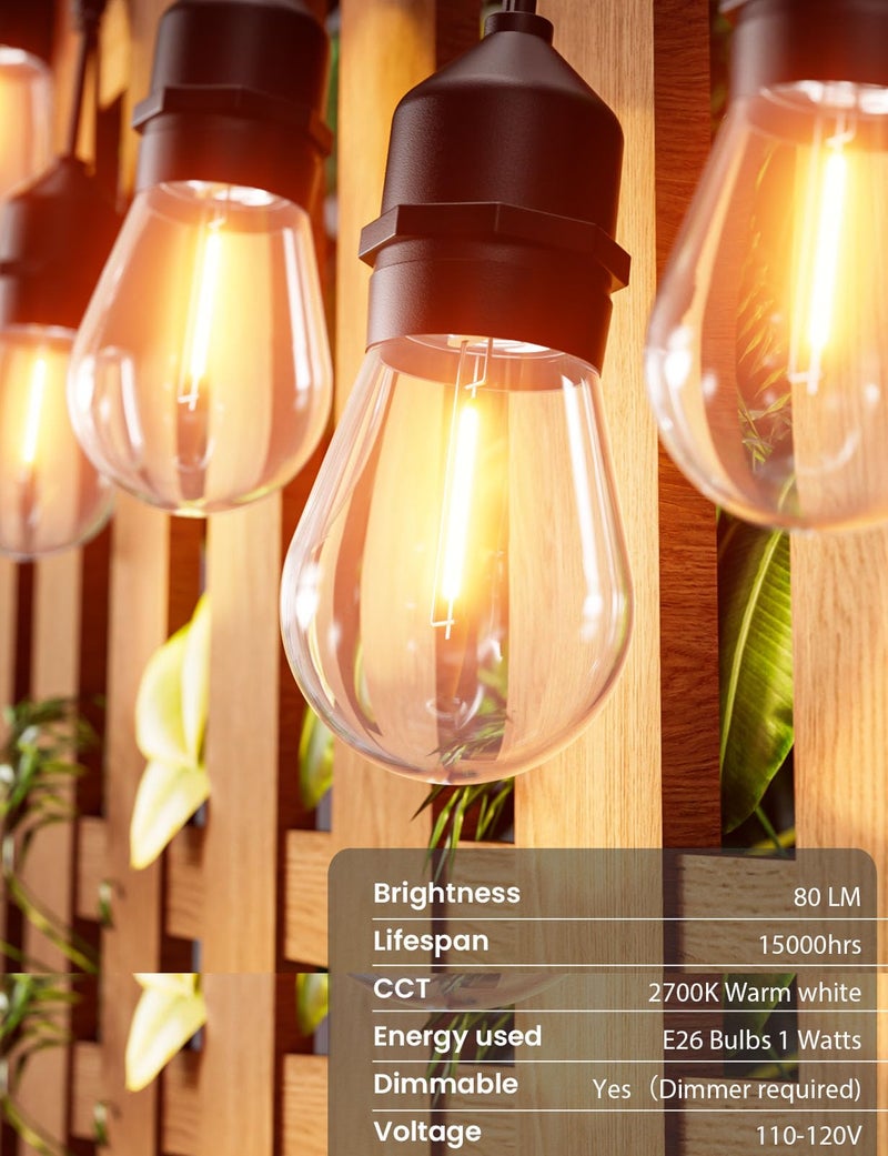 Svater Outdoor String Lights 200 FT, E26 Socket, 64pc S14 Shatterpoof Bulbs, 1 Watt Dimmable 2700K Warm White, IP65 Waterproof Commercial Grade Patio Light (4 Pack X 50FT) - Image 3