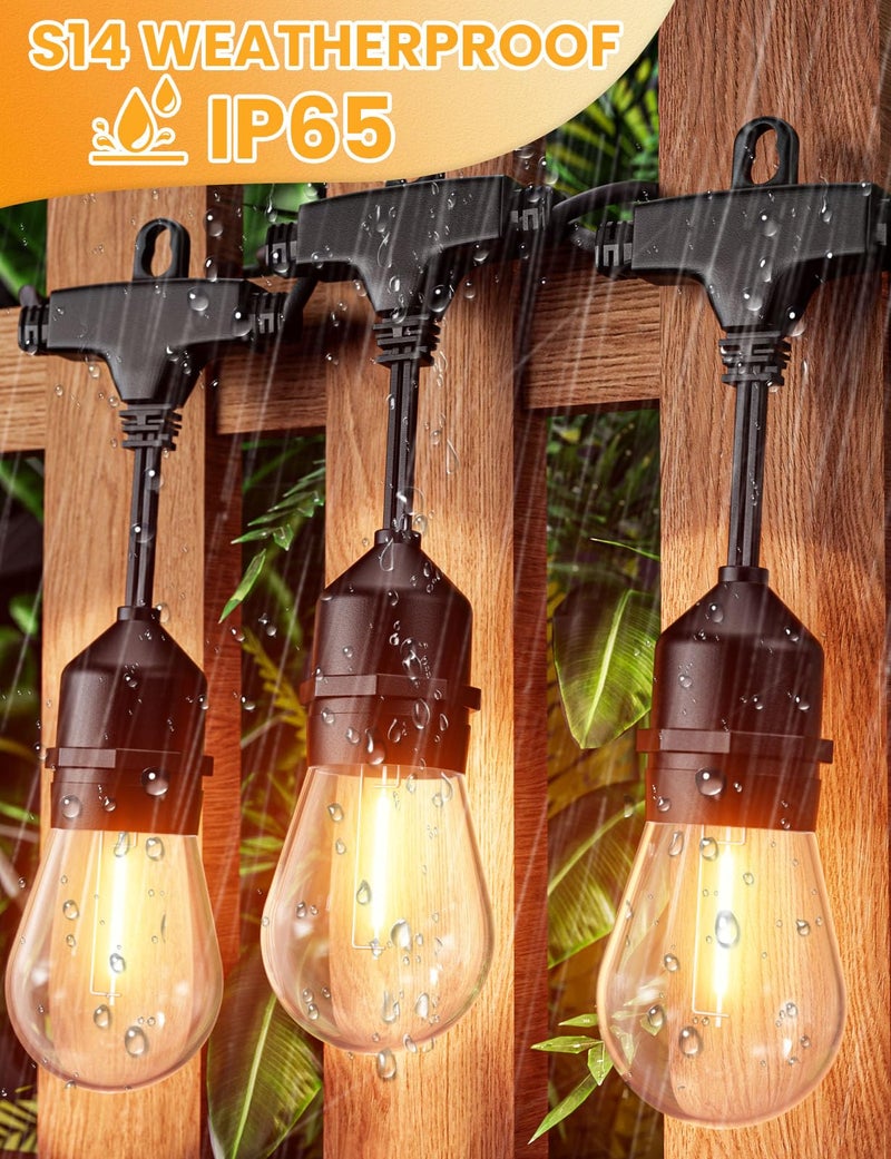 Svater Outdoor String Lights 200 FT, E26 Socket, 64pc S14 Shatterpoof Bulbs, 1 Watt Dimmable 2700K Warm White, IP65 Waterproof Commercial Grade Patio Light (4 Pack X 50FT) - Image 4