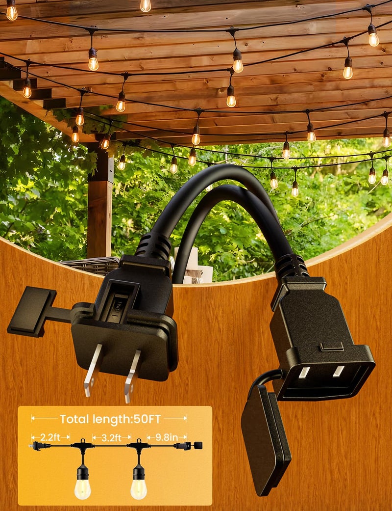 Svater Outdoor String Lights 200 FT, E26 Socket, 64pc S14 Shatterpoof Bulbs, 1 Watt Dimmable 2700K Warm White, IP65 Waterproof Commercial Grade Patio Light (4 Pack X 50FT) - Image 2