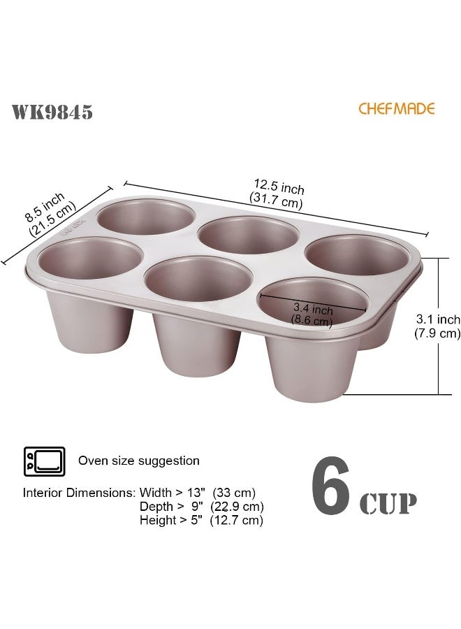 chefmade قالب كعك مافن CHEFMADE، 6 تجويف، قالب كب كيك عملاق غير لاصق لخبز الفرن - Image 2