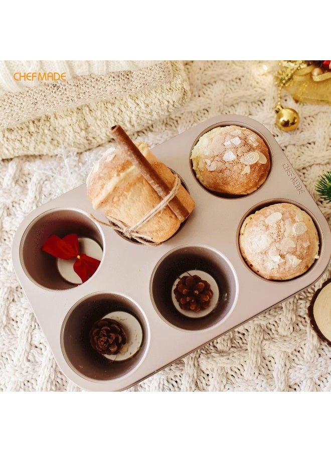 chefmade قالب كعك مافن CHEFMADE، 6 تجويف، قالب كب كيك عملاق غير لاصق لخبز الفرن - Image 4