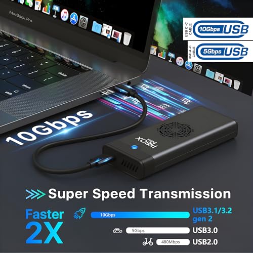 pibox India حاوية مروحة NVME M.2، PiBOX الهند بروتوكول مزدوج NVMe/NGFF SATA SSD حاوية مروحة ذكية - USB 3.2 10Gbps، حاوية M.2 NVMe بدون أدوات، PCI-E NVMe إلى USB-C، تدعم مفاتيح M، B&M 2230/2242/2280 SSD RTL9210B - Image 3