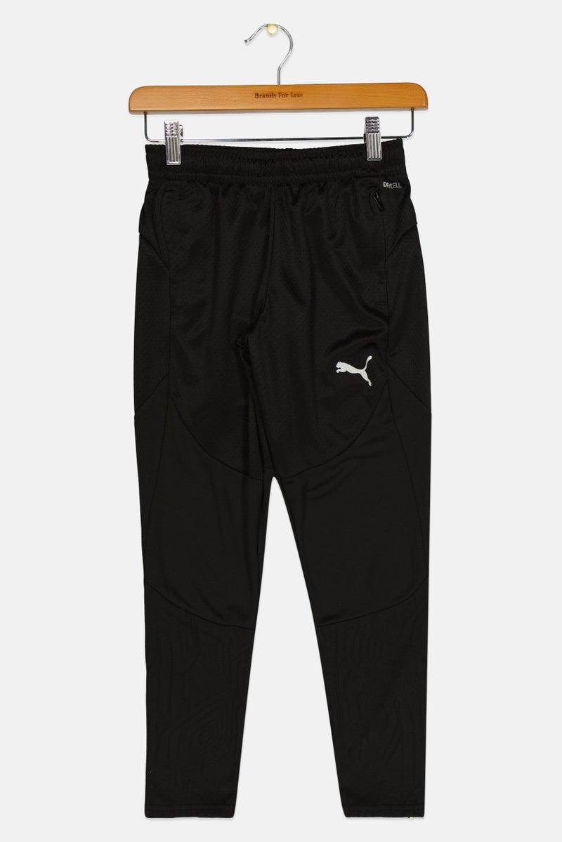 PUMA سروال تدريب للأطفال الأولاد بشعار العلامة التجارية مع حبل سحب، أسود - Image 1