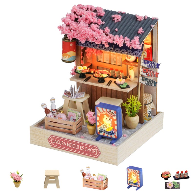 Flever Dollhouse Miniature DIY House Kit Creative Room with Furniture for Romantic Valentines Gift Sakura Noodles Shop - Image 3