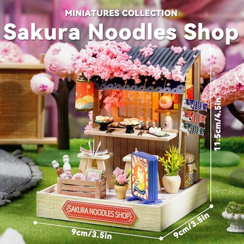 Flever Dollhouse Miniature DIY House Kit Creative Room with Furniture for Romantic Valentines Gift Sakura Noodles Shop - Image 5