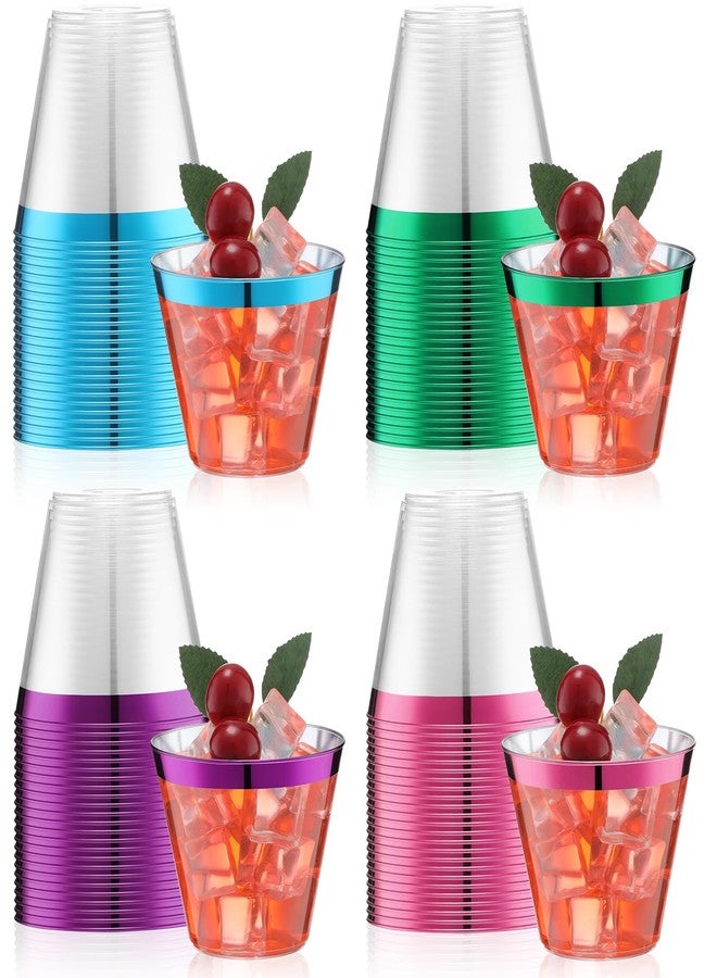 Zhehao 100 Pcs 9 oz Christmas Rimmed Plastic Cups Clear Disposable Wine Glasses Heavy Duty Cocktail Cups for Wedding Birthday Holiday Party Reception(Blue, Green, Hot Pink, Purple) - Image 1