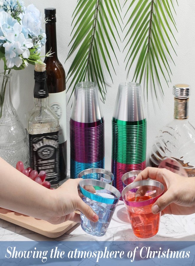 Zhehao 100 Pcs 9 oz Christmas Rimmed Plastic Cups Clear Disposable Wine Glasses Heavy Duty Cocktail Cups for Wedding Birthday Holiday Party Reception(Blue, Green, Hot Pink, Purple) - Image 5