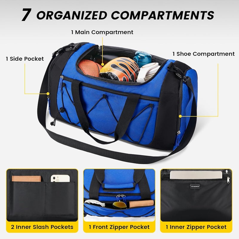 Vorspack Gym Bag for Men - Sports Bags with Shoes Compartment, Club Bag, Duffle Bag for Travel - 21 Inches & Blue - Image 3