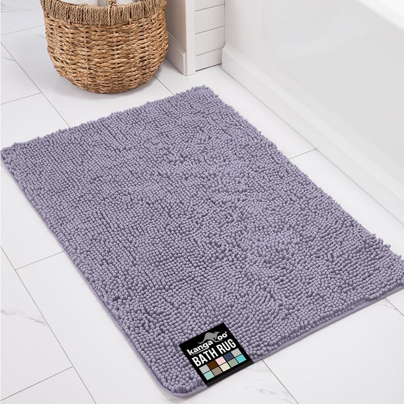 KANGAROO Bathroom Rugs, Chenille Soft Absorbent Bath Rug, Shaggy Shower Mat, Quick Dry Machine Wash Bathmat, Plush Carpet Mats for Tub, Bathtub and Room Home Decor Accessories, 24x17, Light Purple - Image 1