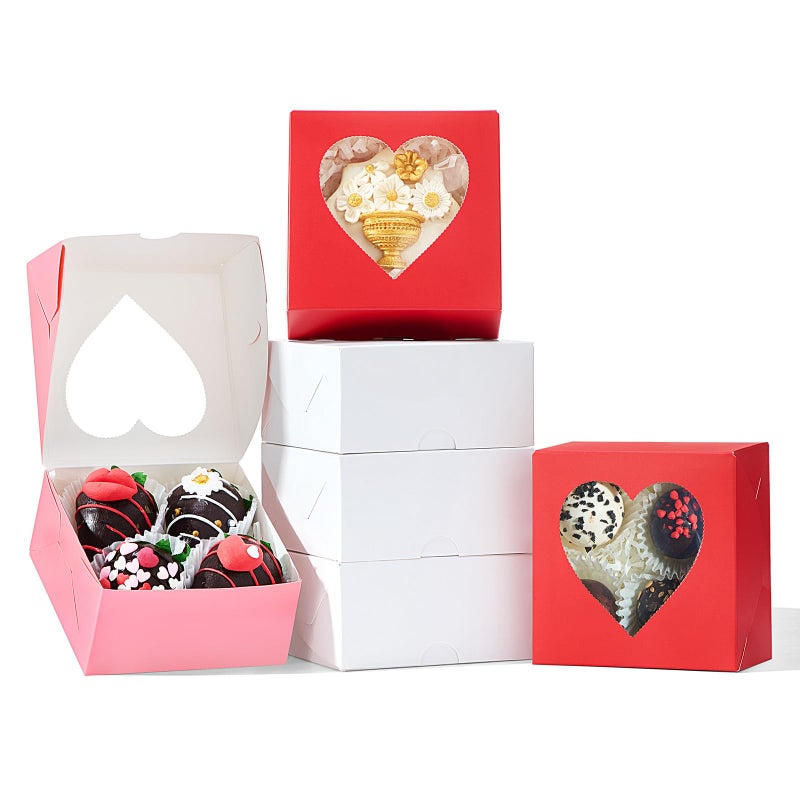 SLShePack 48Pack 4x4x2 Bakery Treat boxes with Heart Shaped Window Cookies Boxes Mini Baking Boxes for Cake Pie Cinnamon Roll Treat Chocolate Truffle Valentine's Day Favor - Image 1